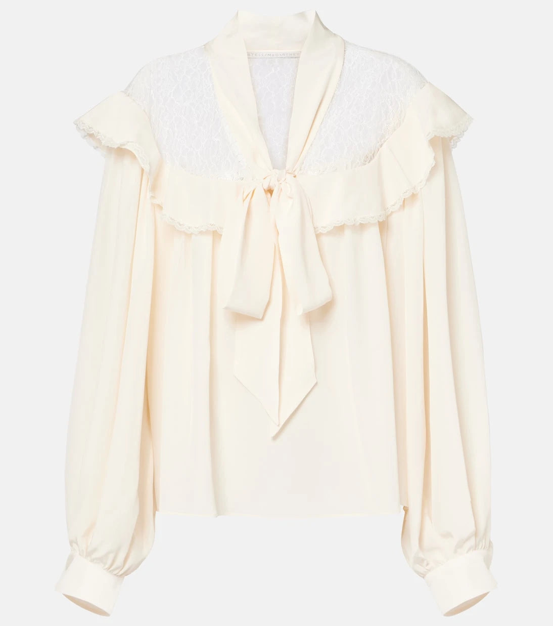 Stella McCartney - Bow-detail lace-trimmed silk blouse