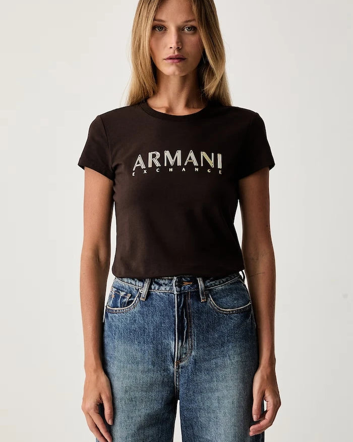 Armani Exchange pamuk ve elastanlı kadın tişörtü