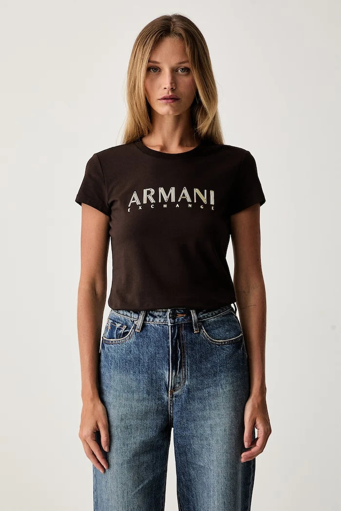Armani Exchange pamuk ve elastanlı kadın tişörtü