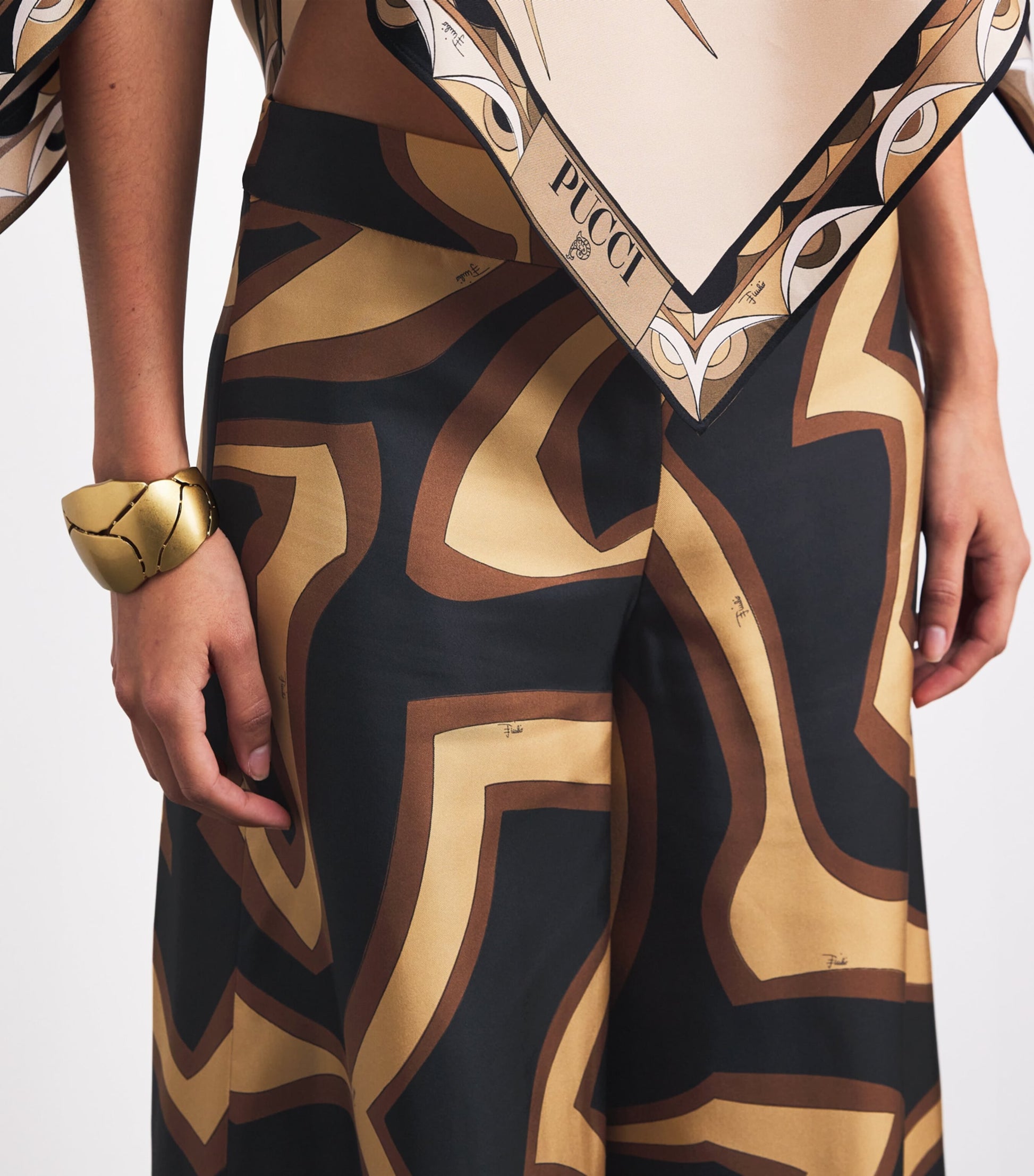 Gold Silk Labirinto Print Trousers