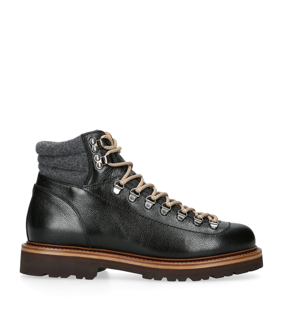 Brunello Cucinelli Leather Wool-Trim Mountain Boots