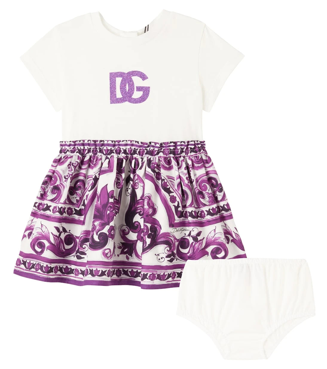 Dolce&Gabbana Kids - طقم فستان وكلوت بتصميم مايوليكا للرضع