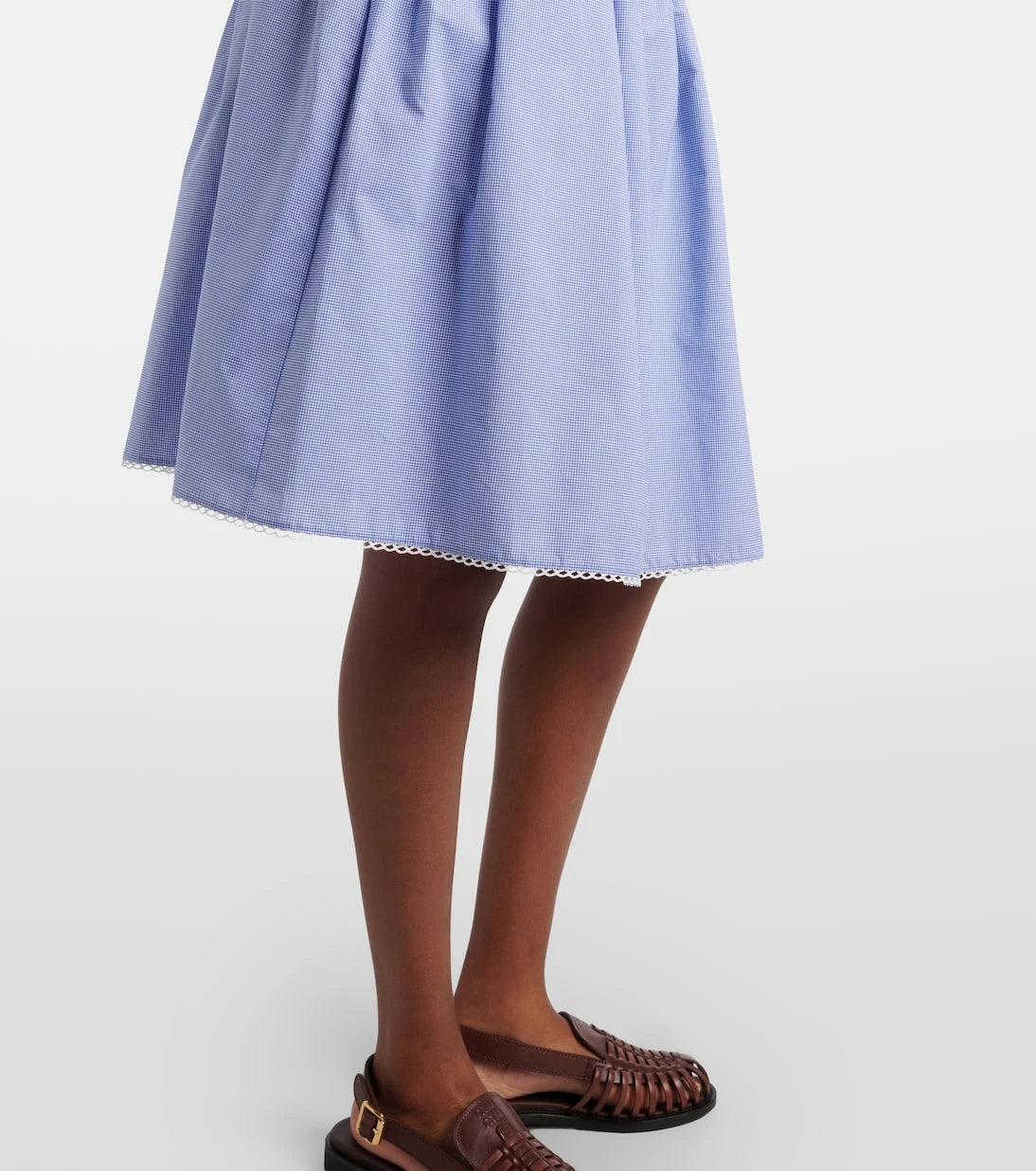 Miu Miu - Gingham lace-trimmed cotton midi skirt