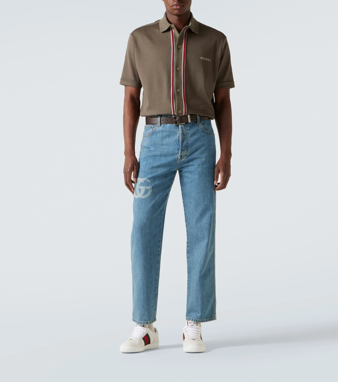 Gucci - حذاء سكرينر الرياضي من الجلد المنقوش