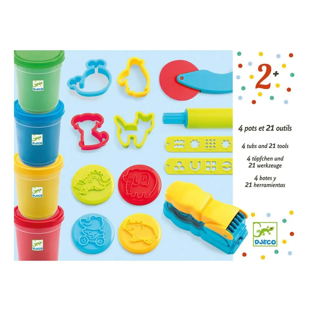 Djeco - 4 pots of Modelling Dough and 21 Tools