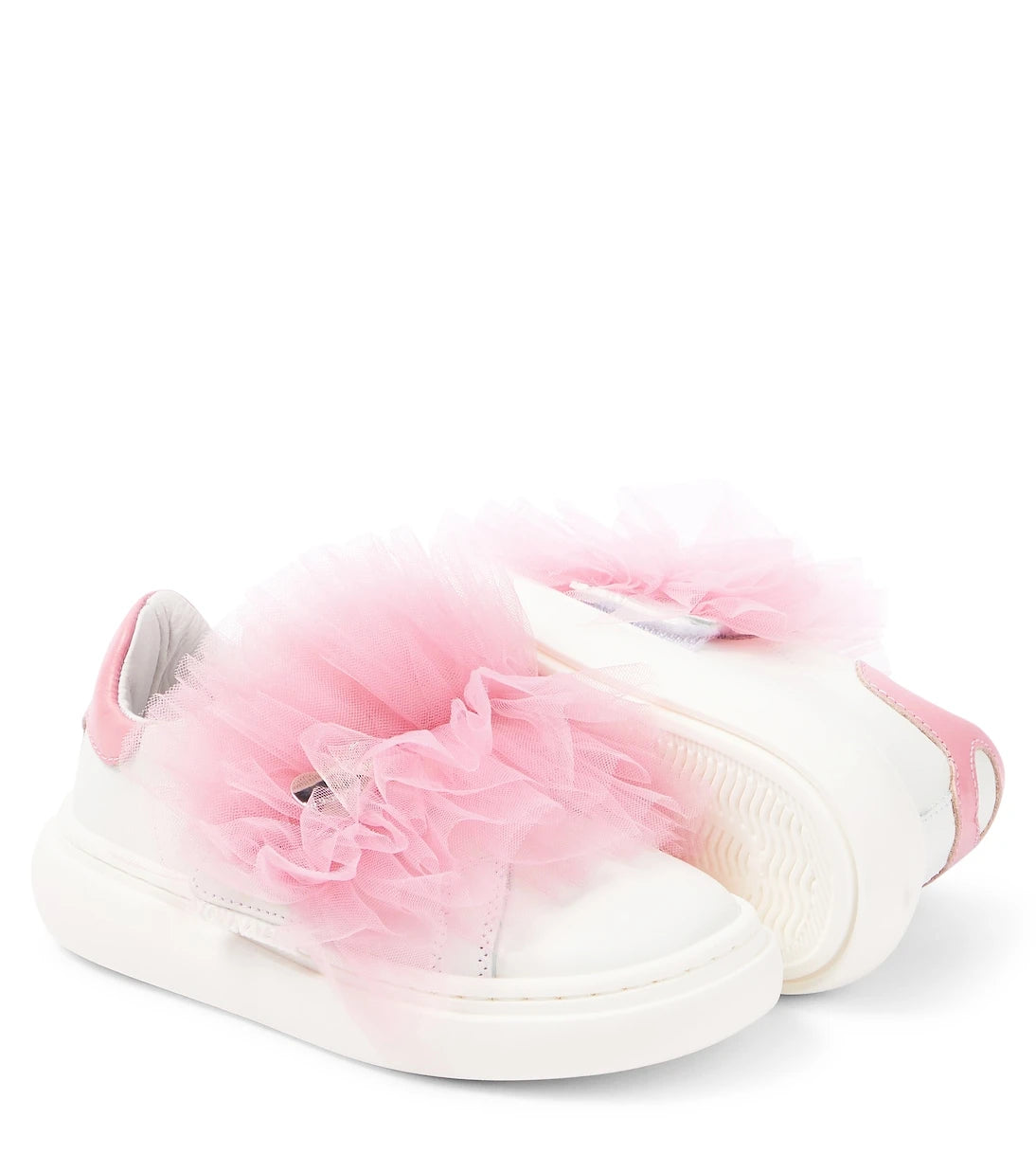 Monnalisa - Appliqué leather and tulle sneakers