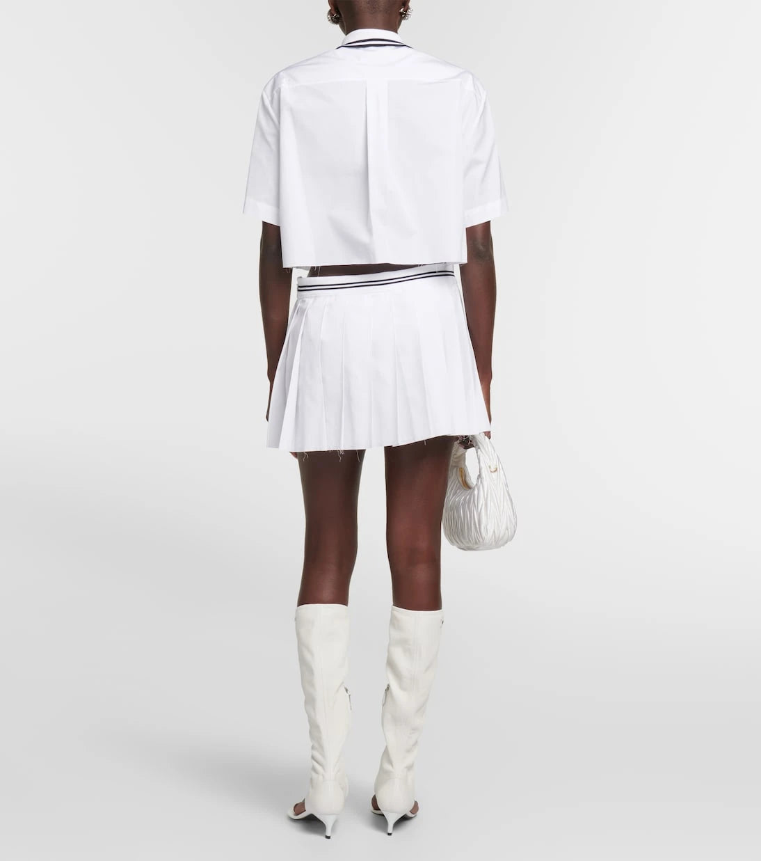 Miu Miu - Logo pleated cotton miniskirt