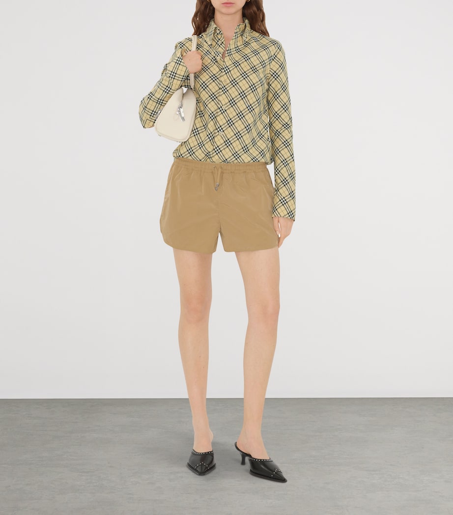 White Nylon-Cotton Drawstring Shorts