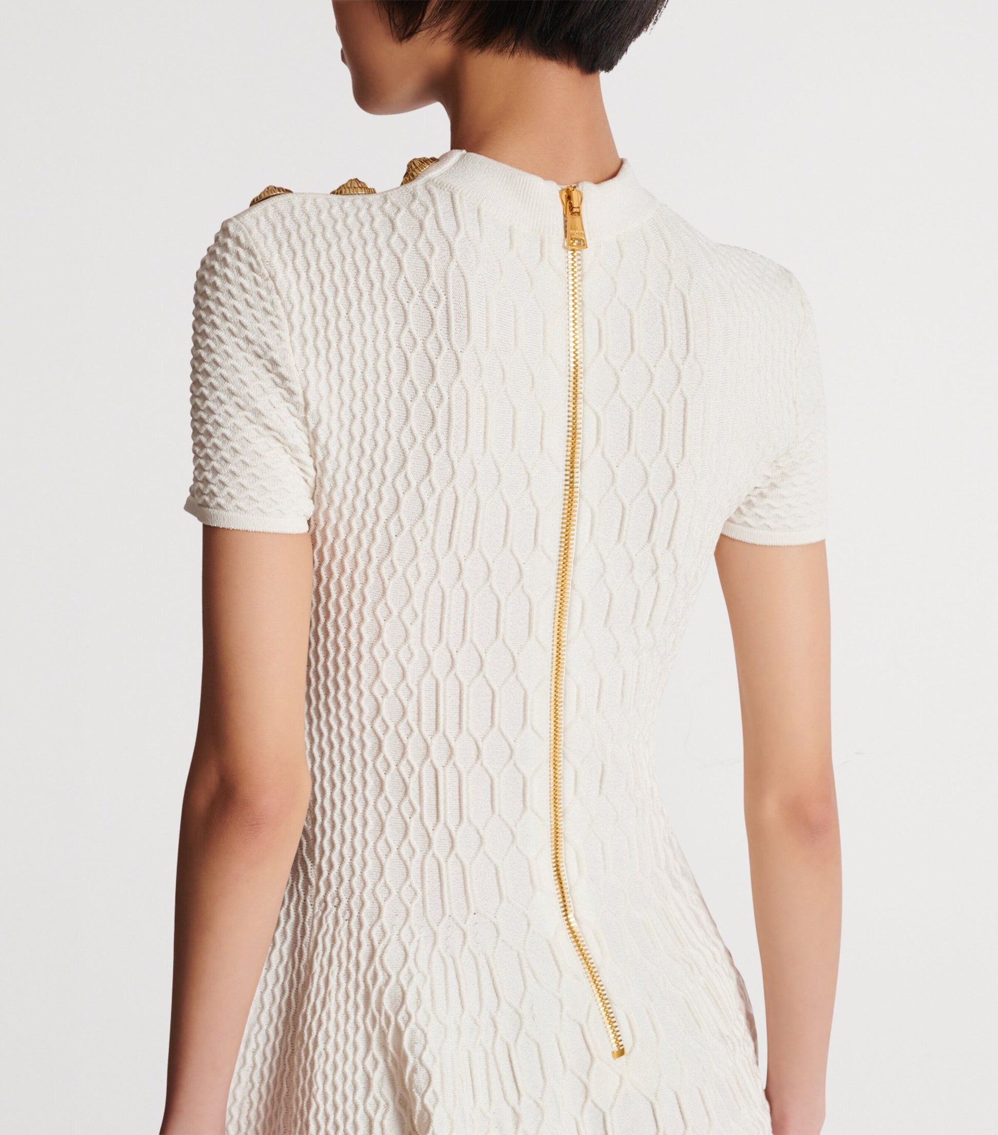 White Geometric Jacquard Mini Dress