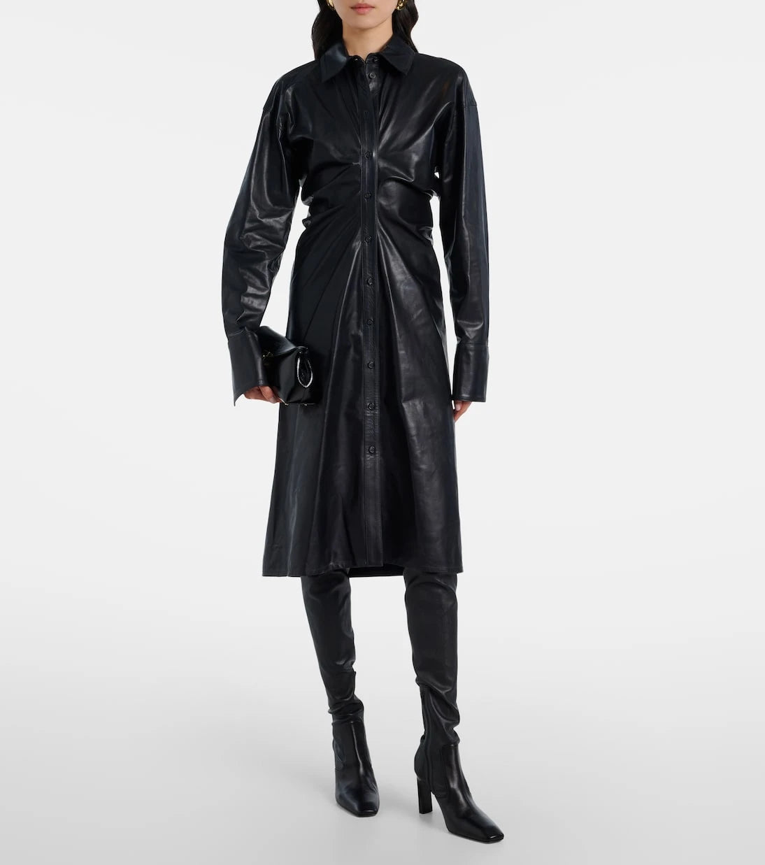 Toteme - Ruched leather shirt dress