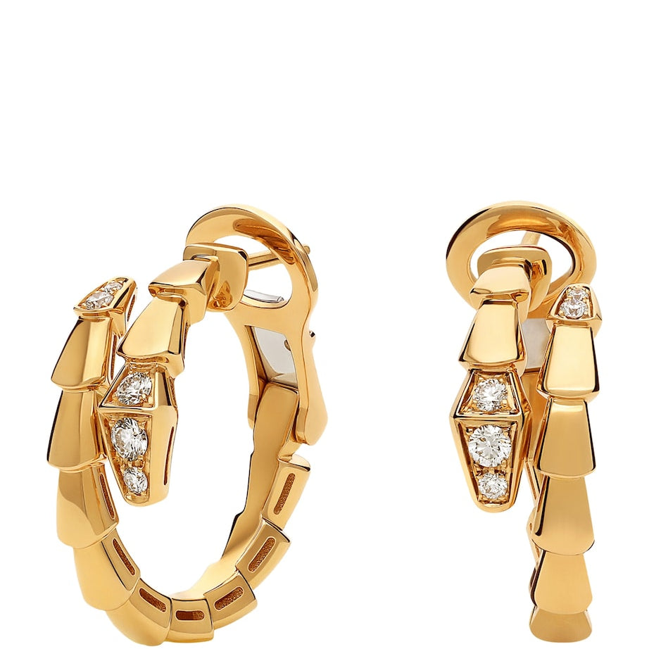 Yellow Gold and Diamond Serpenti Viper Hoop Earrings