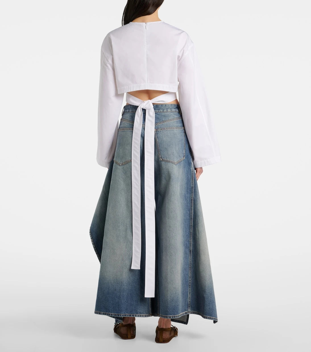 Alaïa - Ruffled wide-leg jeans