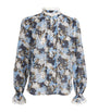 Blue Cotton-Silk Meadow Print Blouse