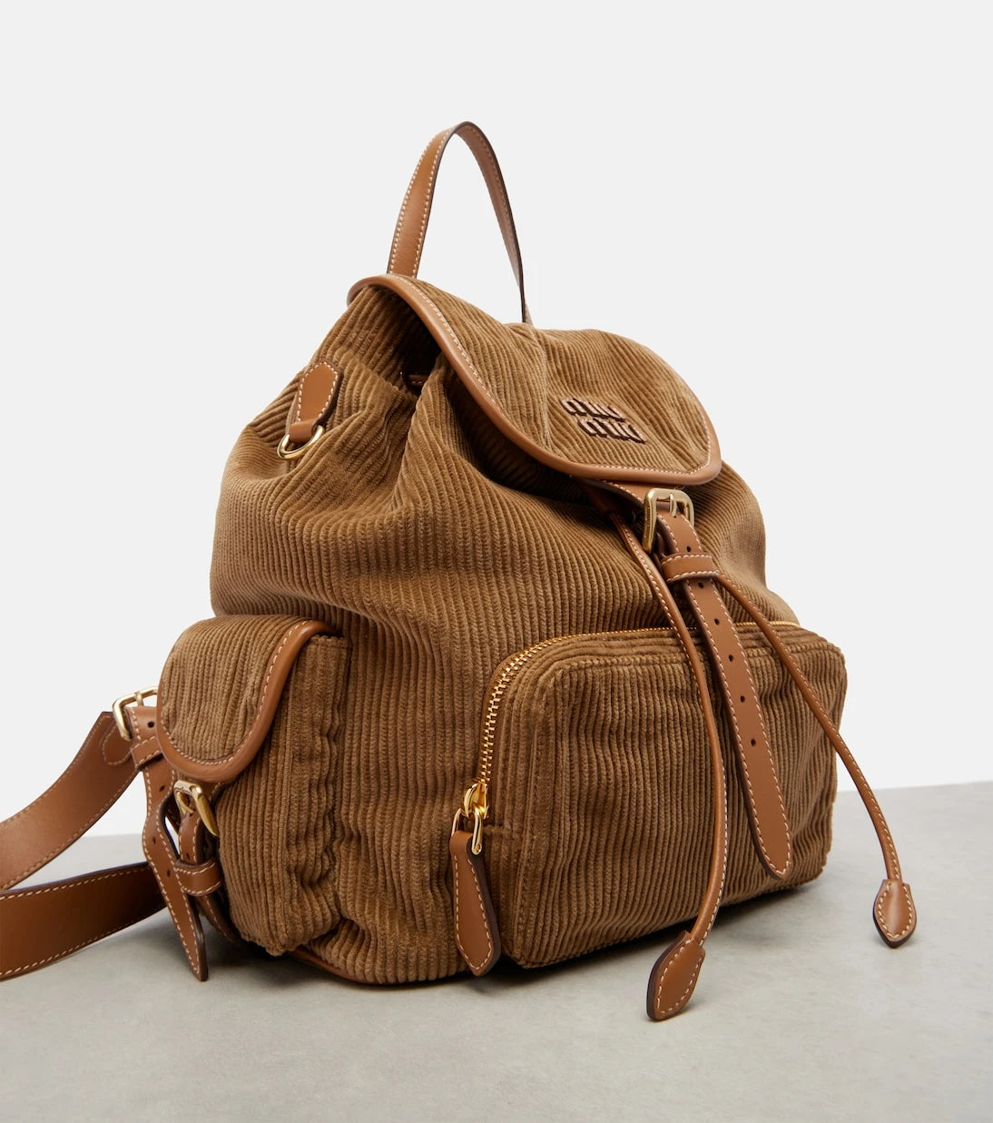 Miu Miu - Leather-trimmed corduroy backpack