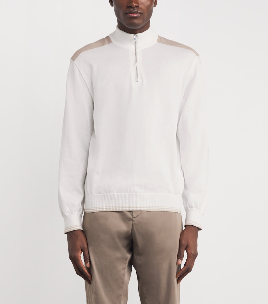 White Cotton Quarter-Zip Sweater
