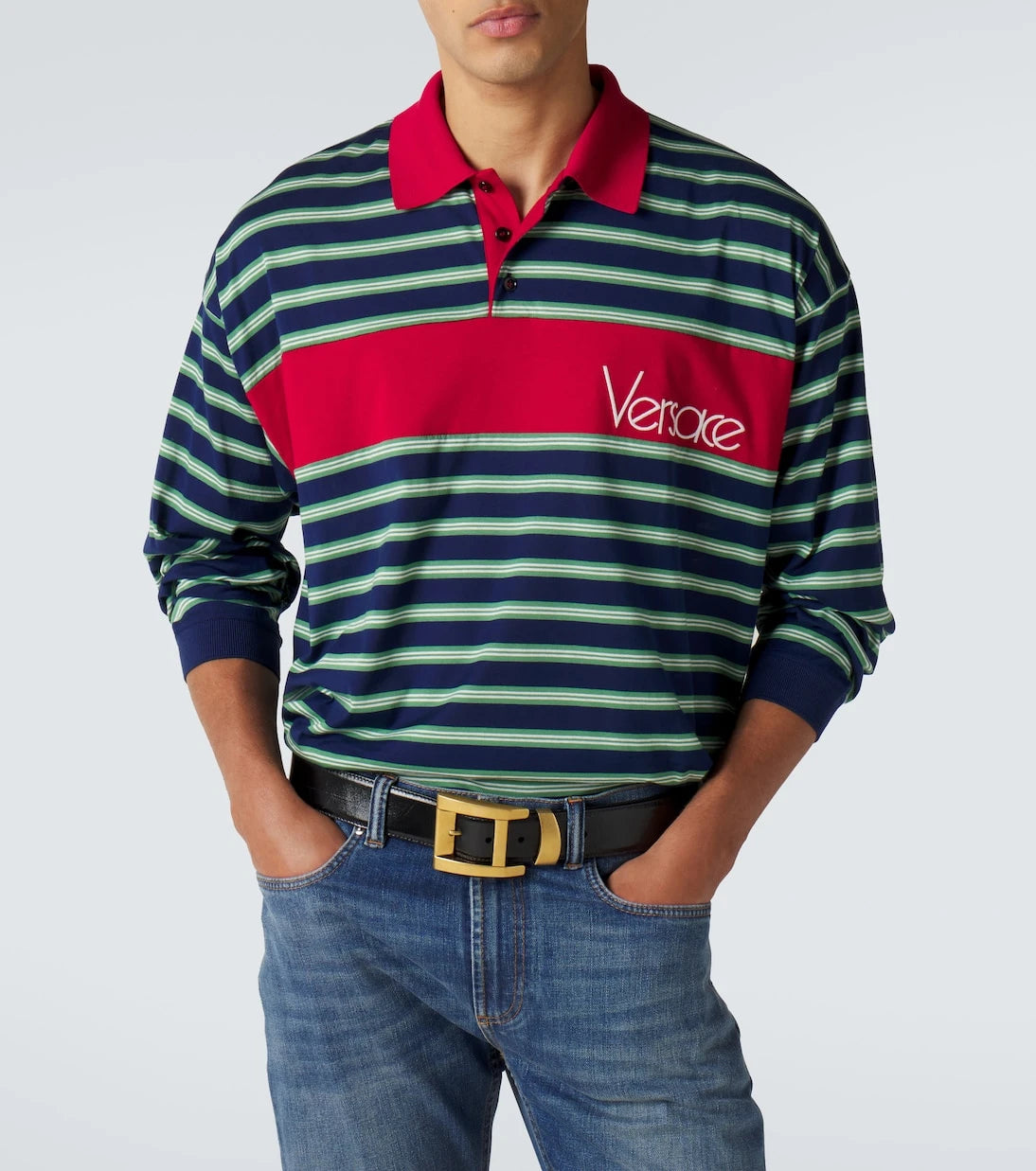 Versace - Striped cotton jersey polo shirt