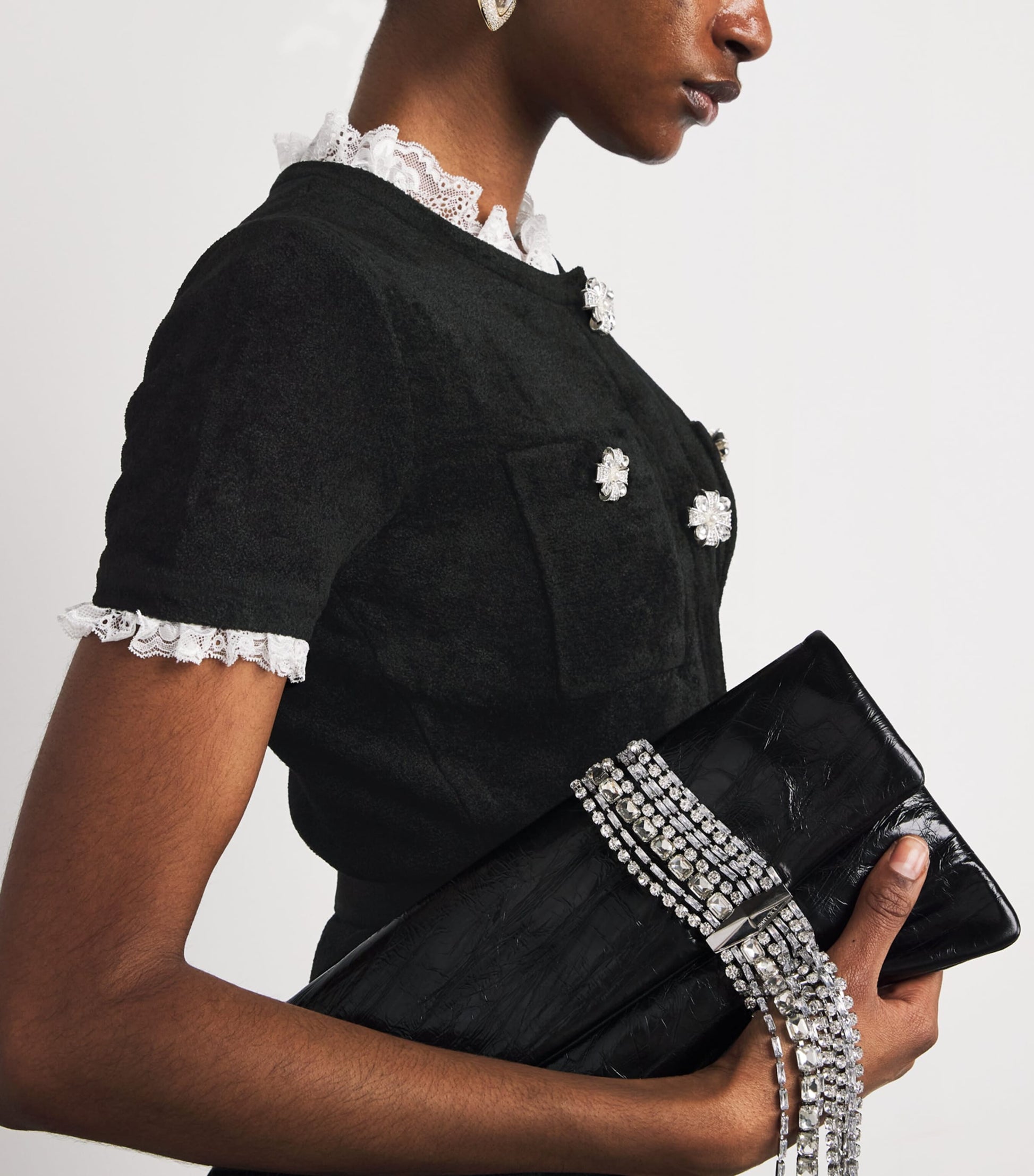 Self-Portrait Black Chenille Lace-Trim Midi Dress