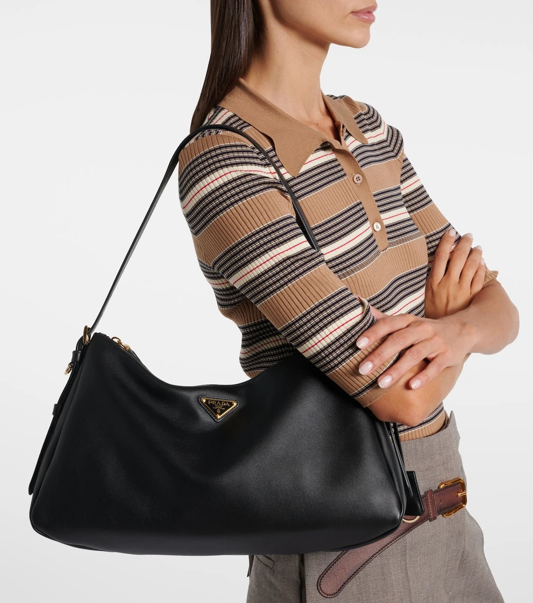Prada - Prada Aimée Large leather shoulder bag