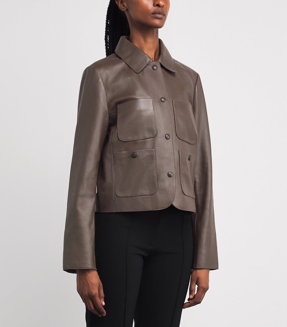 ME+EM Brown Patch-Pocket Leather Jacket