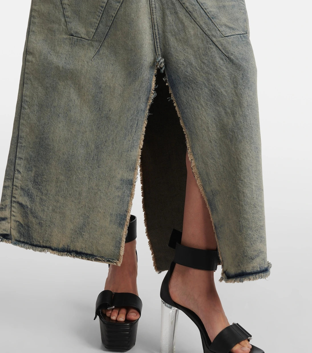 Rick Owens - Distressed denim maxi skirt