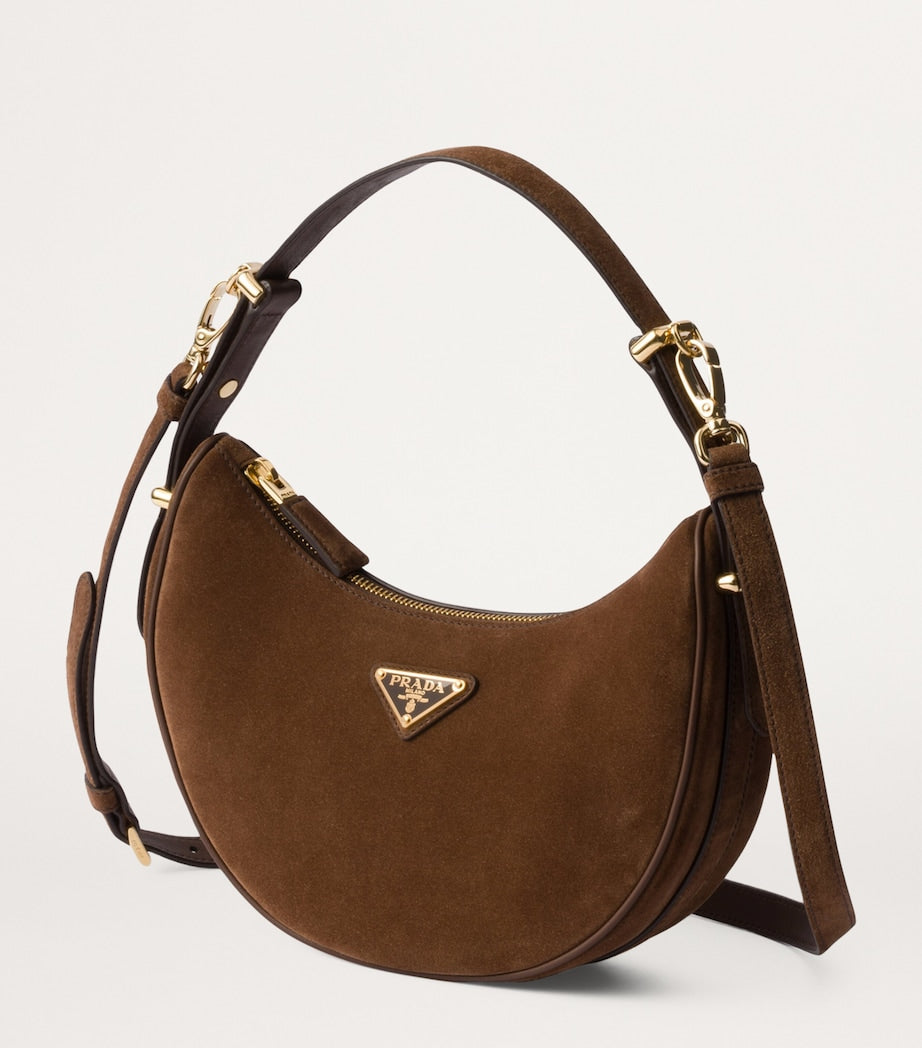 Prada Brown Suede Arqué Shoulder Bag