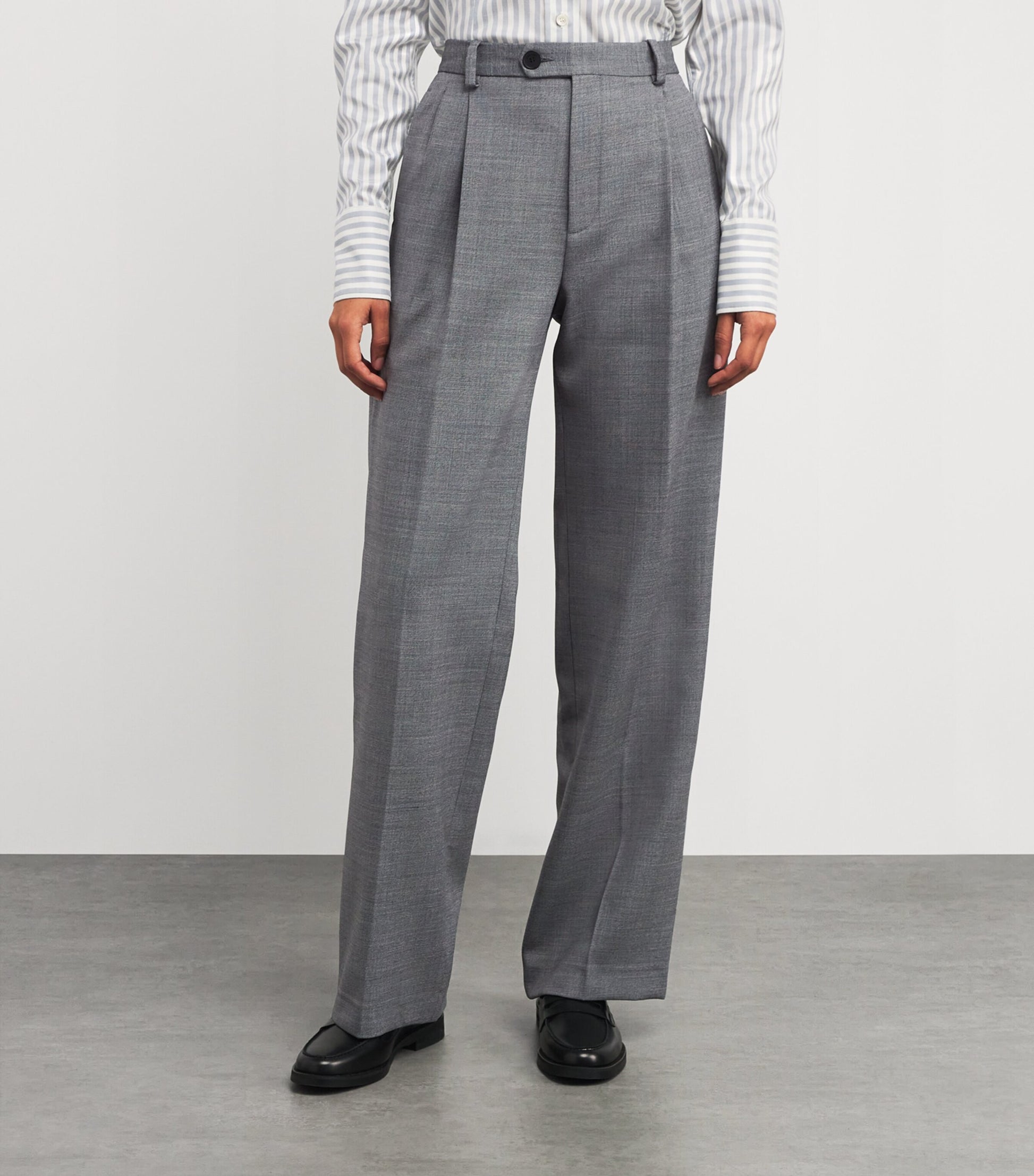 Black Wool-Blend Straight Trousers