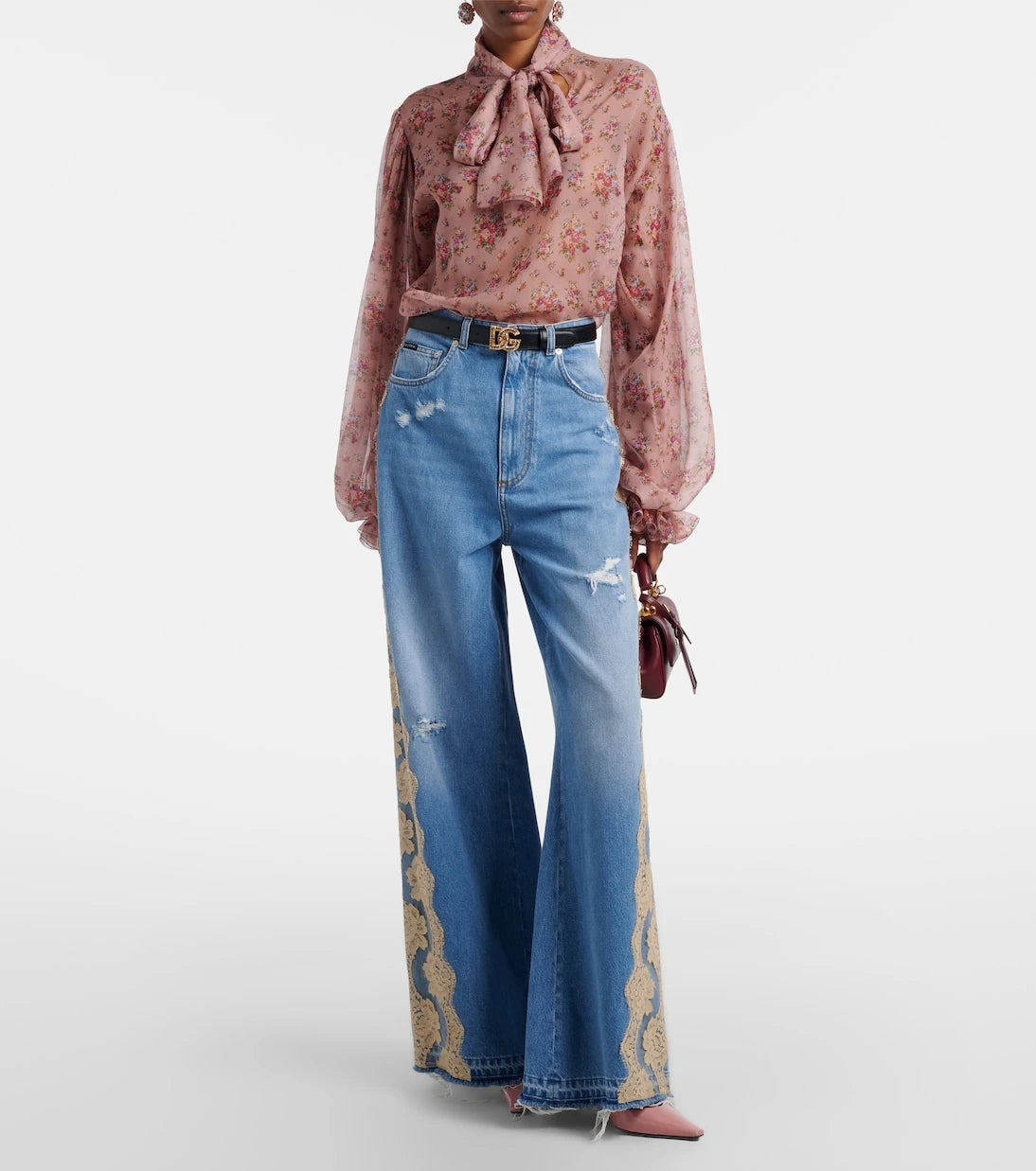 Dolce&Gabbana - Lace-trimmed wide-leg jeans