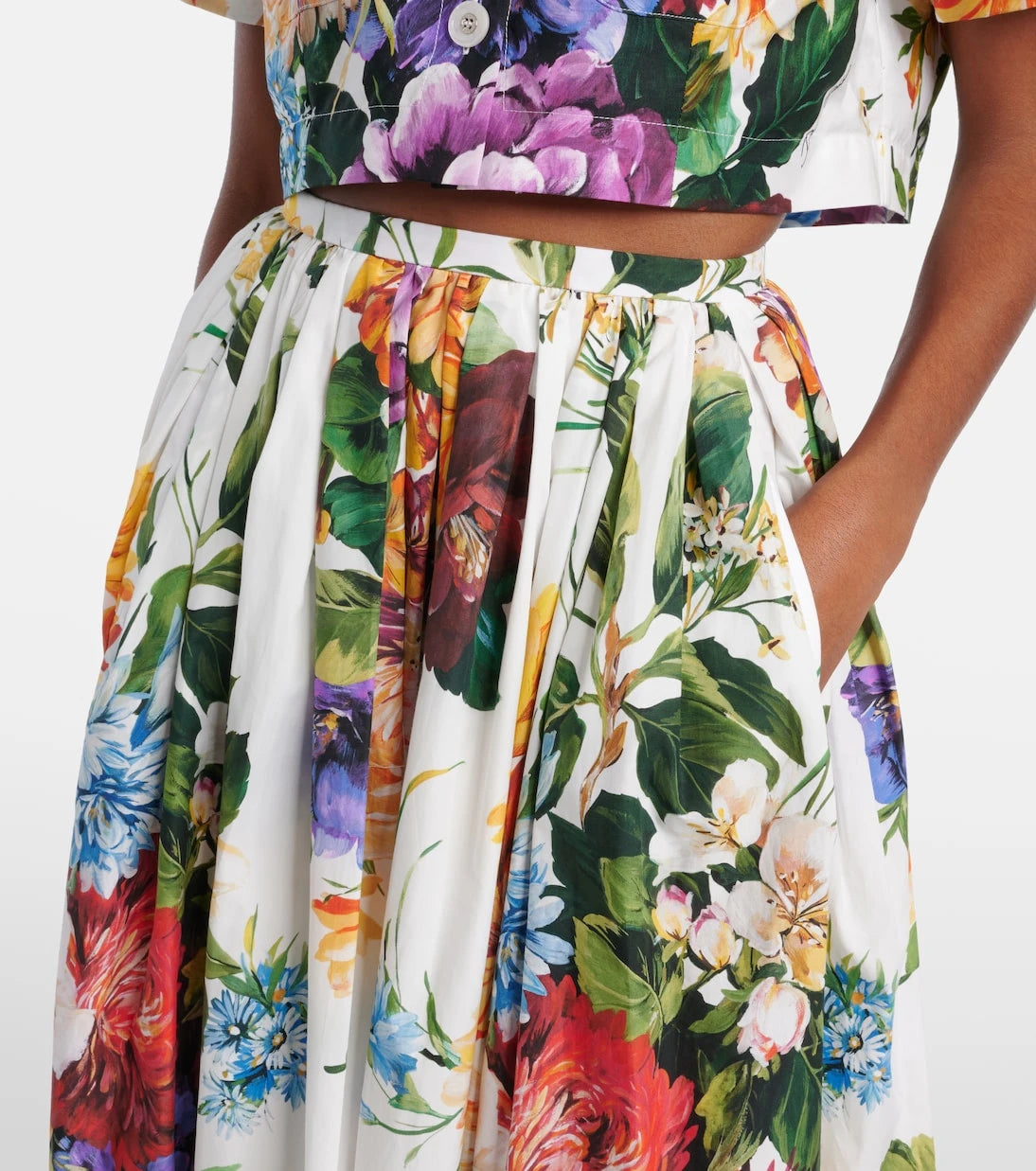 Dolce&Gabbana - Floral gathered cotton midi skirt