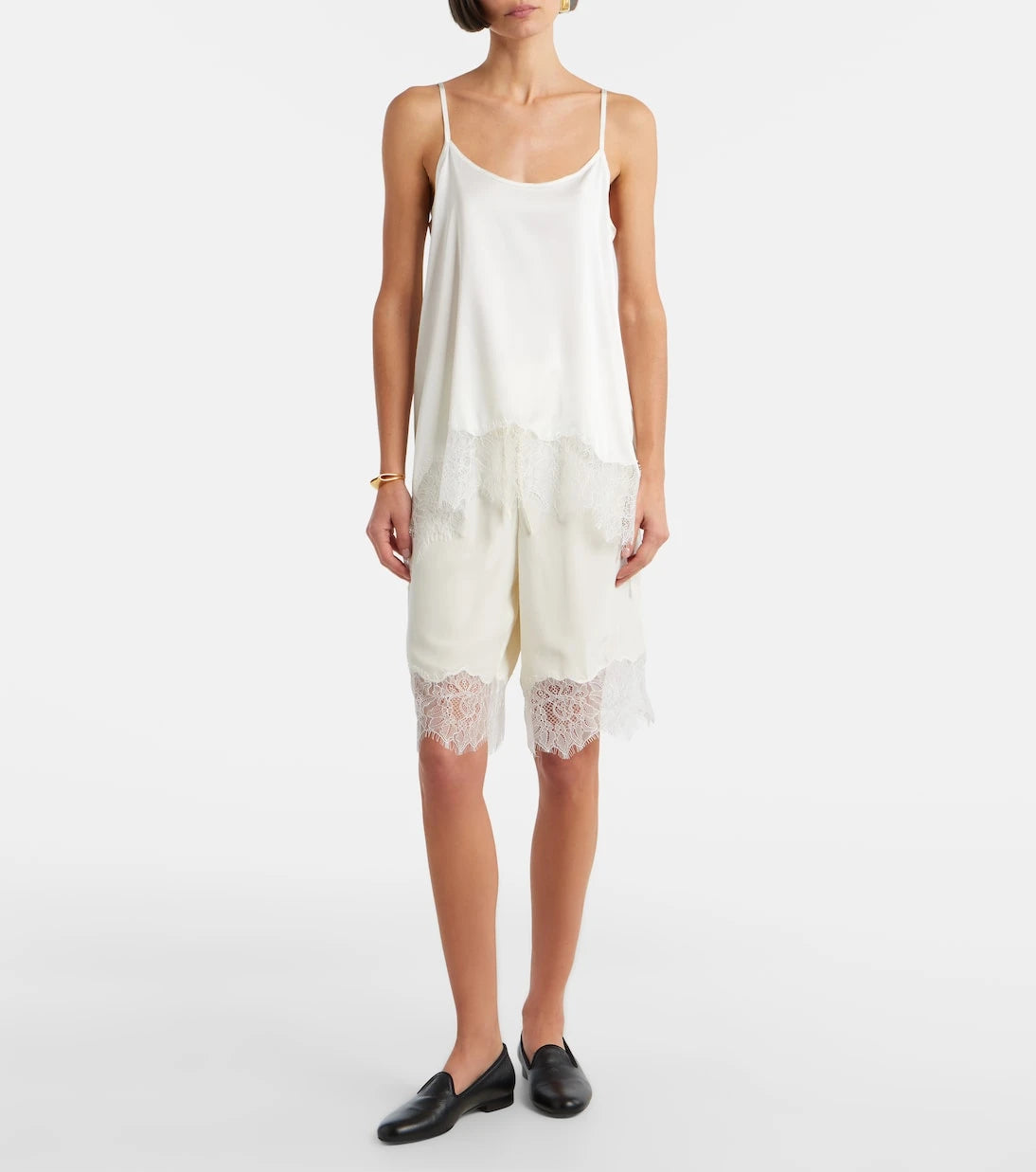 Staud - Verano lace-trimmed silk satin Bermuda shorts