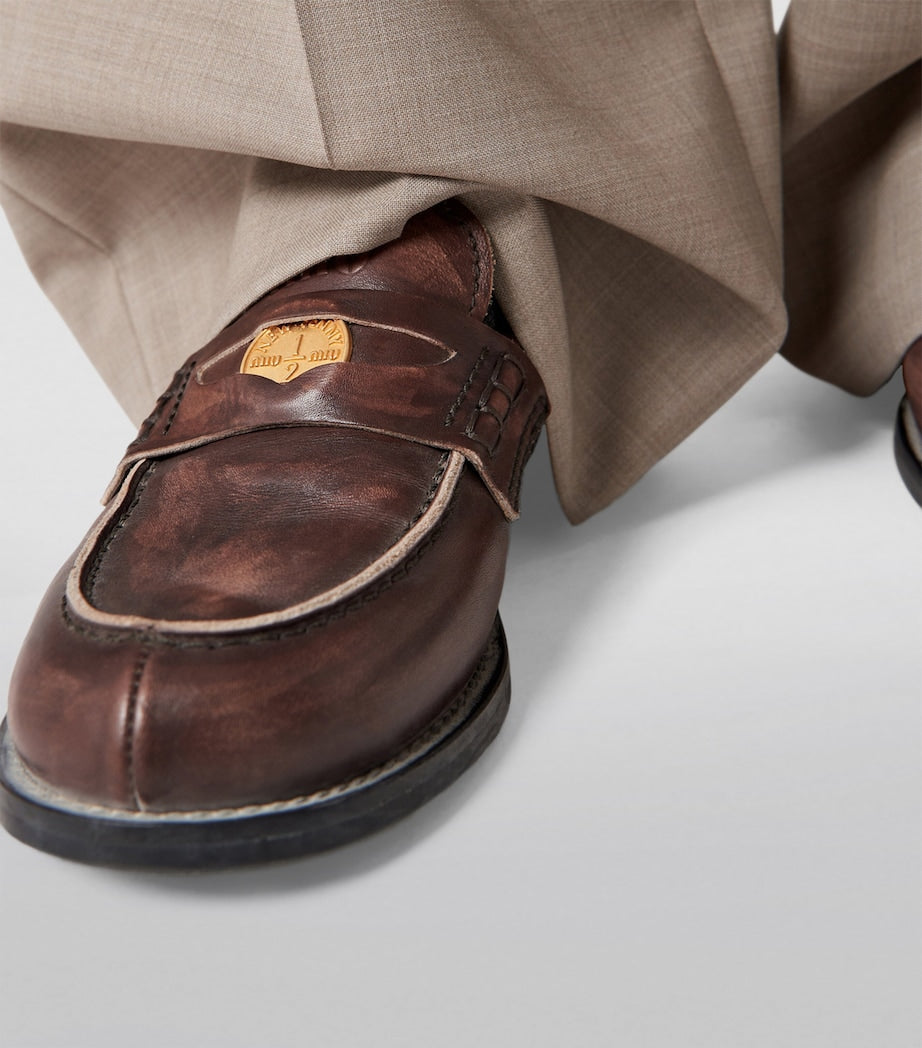 Miu Miu Brown Leather Vintage-Effect Loafers