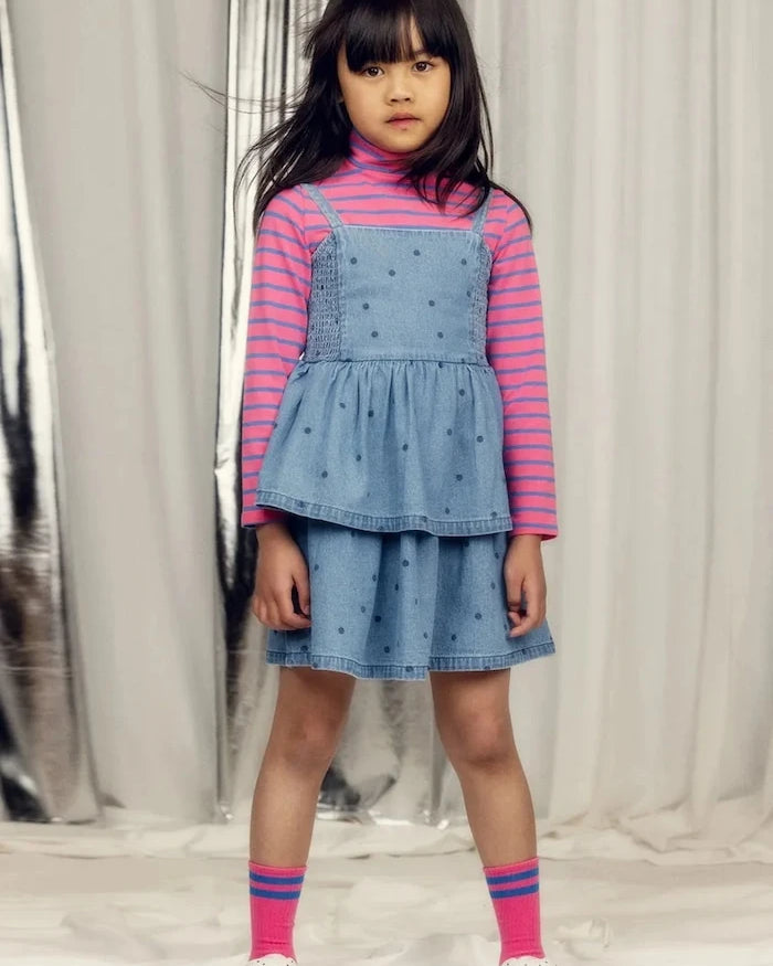 Mini Rodini denim dots Çocuk Denim Elbise