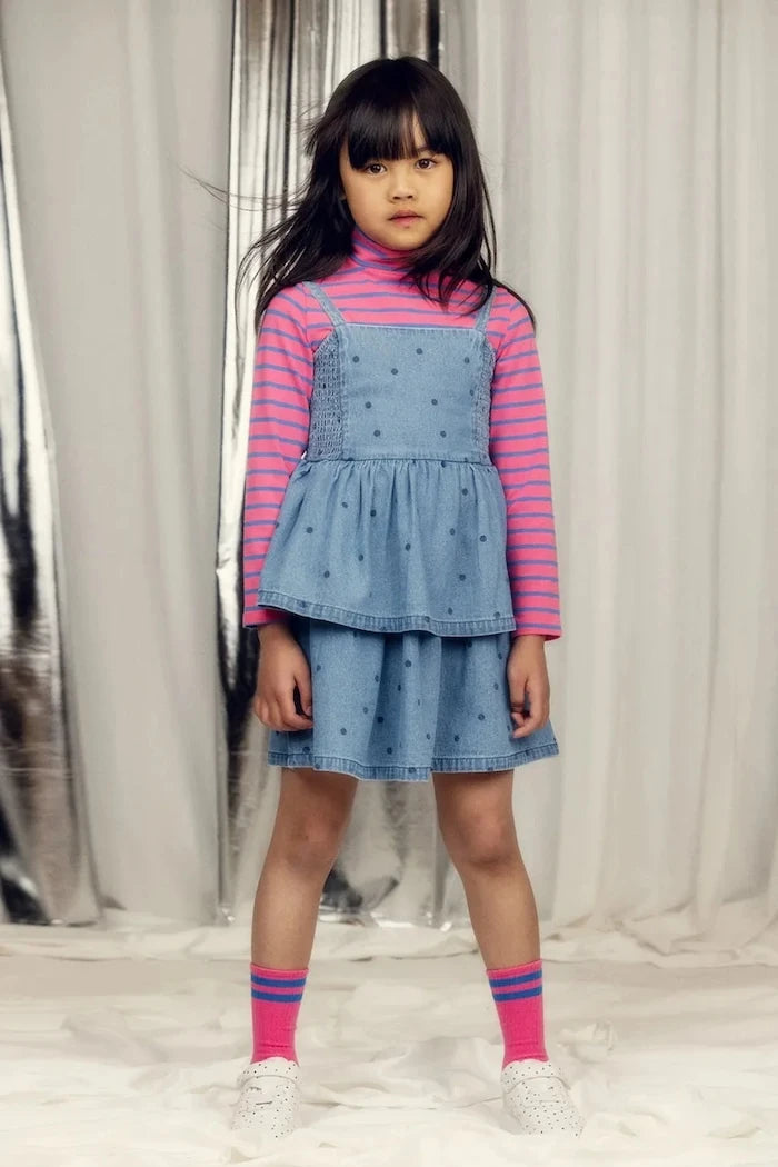 Mini Rodini denim dots Çocuk Denim Elbise