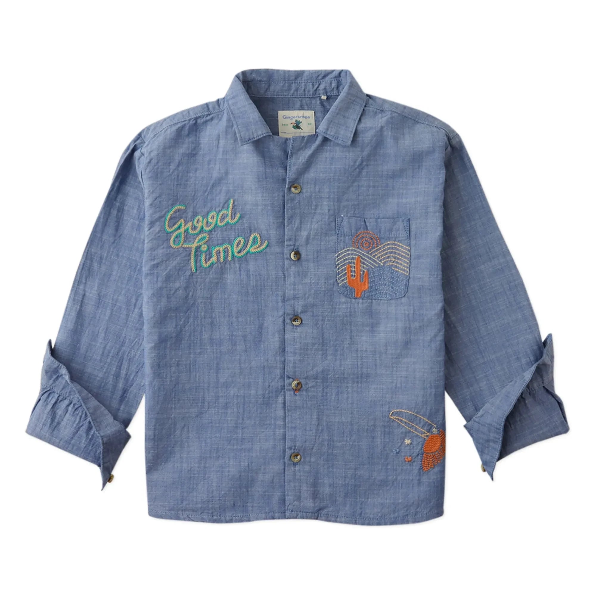 Gingersnaps - Lewis Embroidered Chambray Shirt | Blue