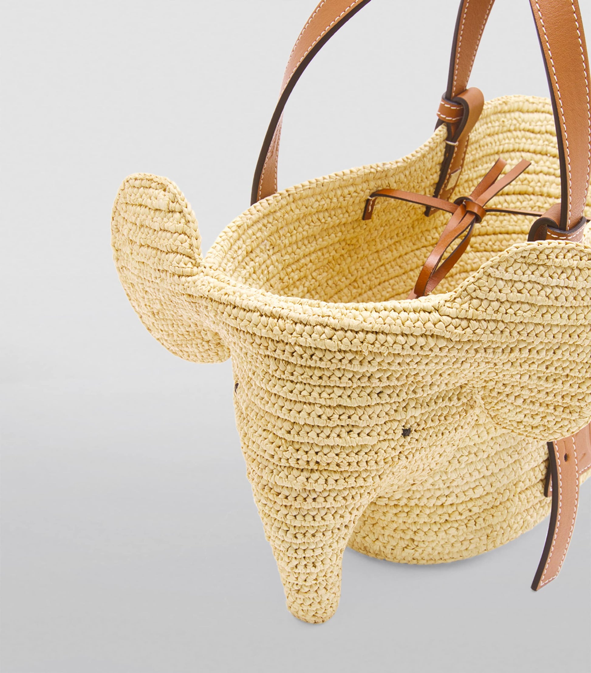 LOEWE Beige Small Woven Elephant Basket Tote Bag