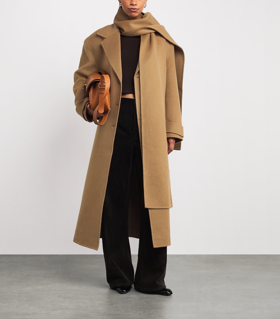 Sandro Paris Beige Wool Scarf-Detail Coat