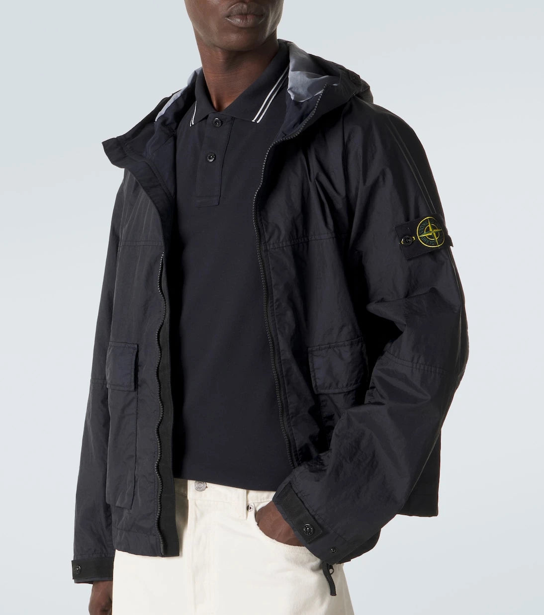 Stone Island - قميص بولو من نسيج البيكيه القطني المخلوط عليه شعار البوصلة