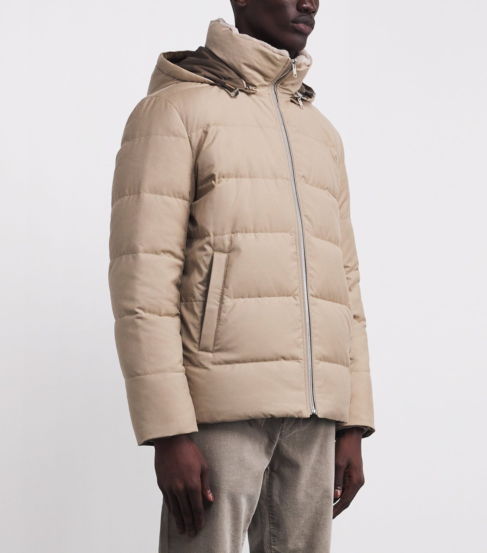 Yves Salomon Brown Wool-Silk Green Storm System Mink-Trim Puffer Jacket