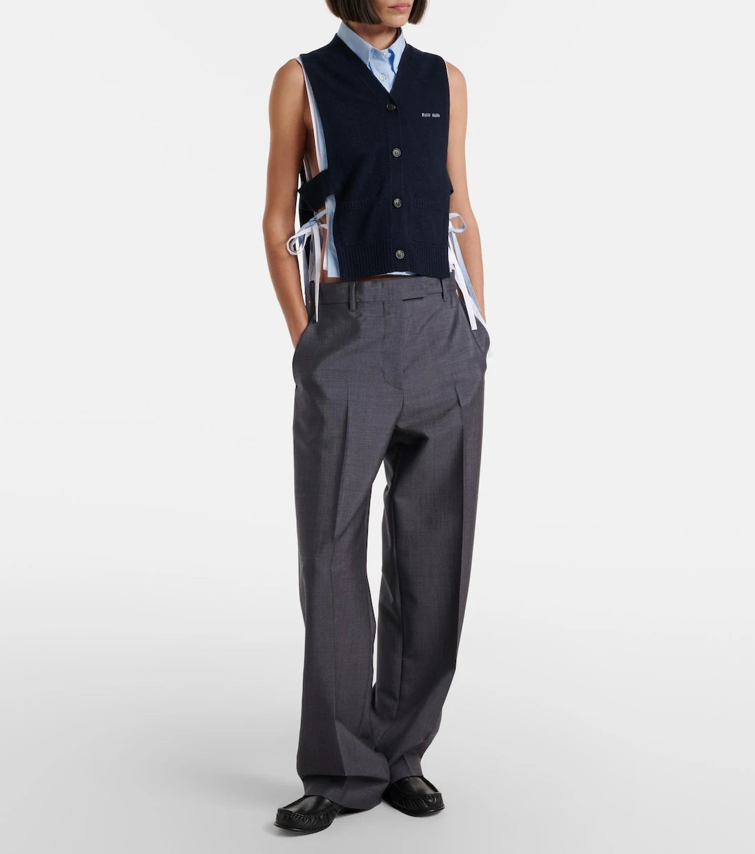 Miu Miu - Cutout cropped cotton poplin shirt