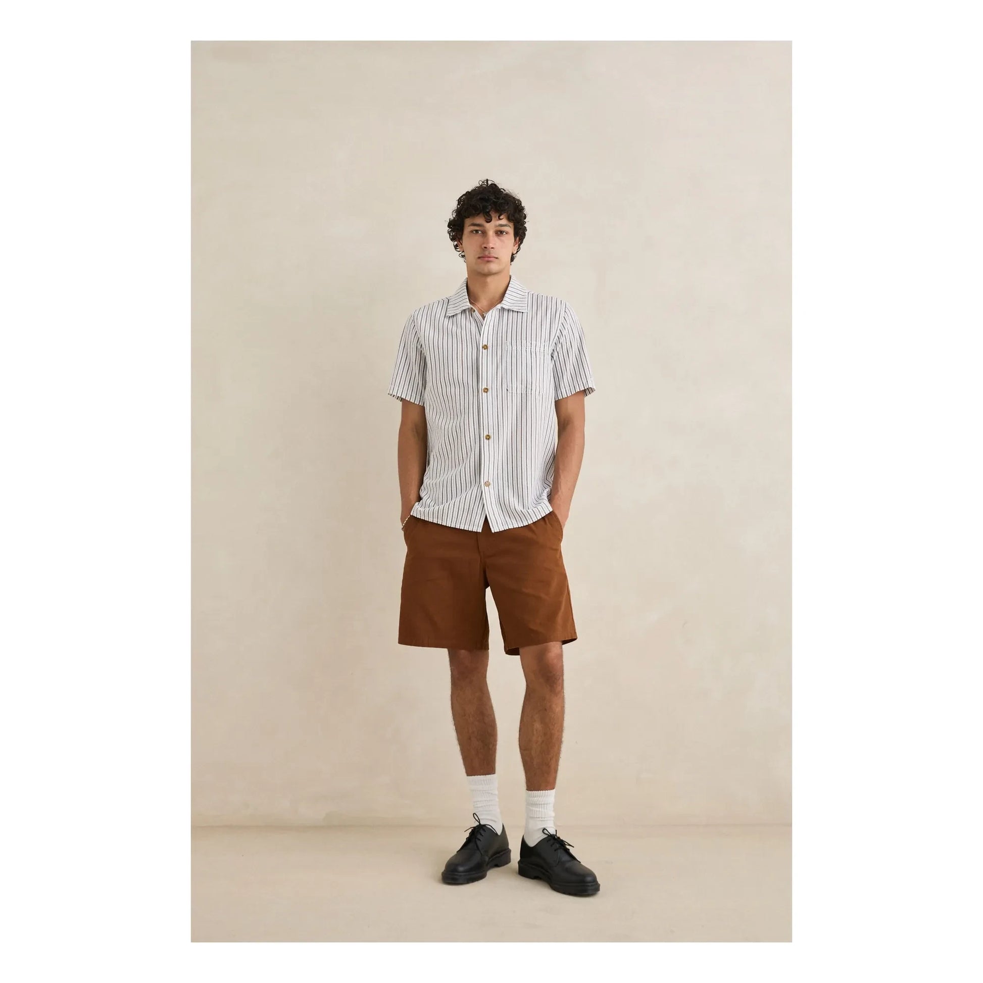 Rhythm - Striped Short Sleeve Shirt | Light grey