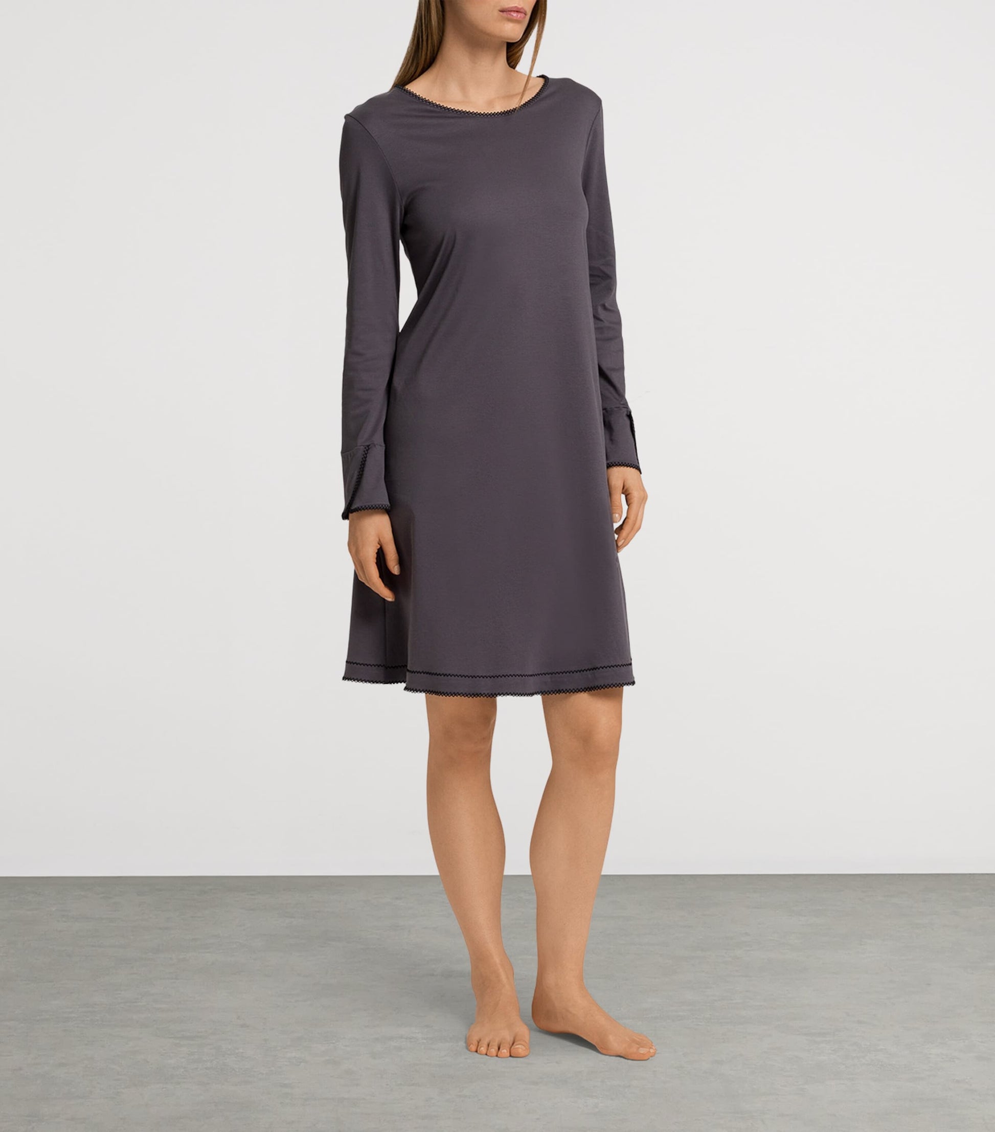 Cotton Long-Sleeve Una Nightdress BLACK PEARL