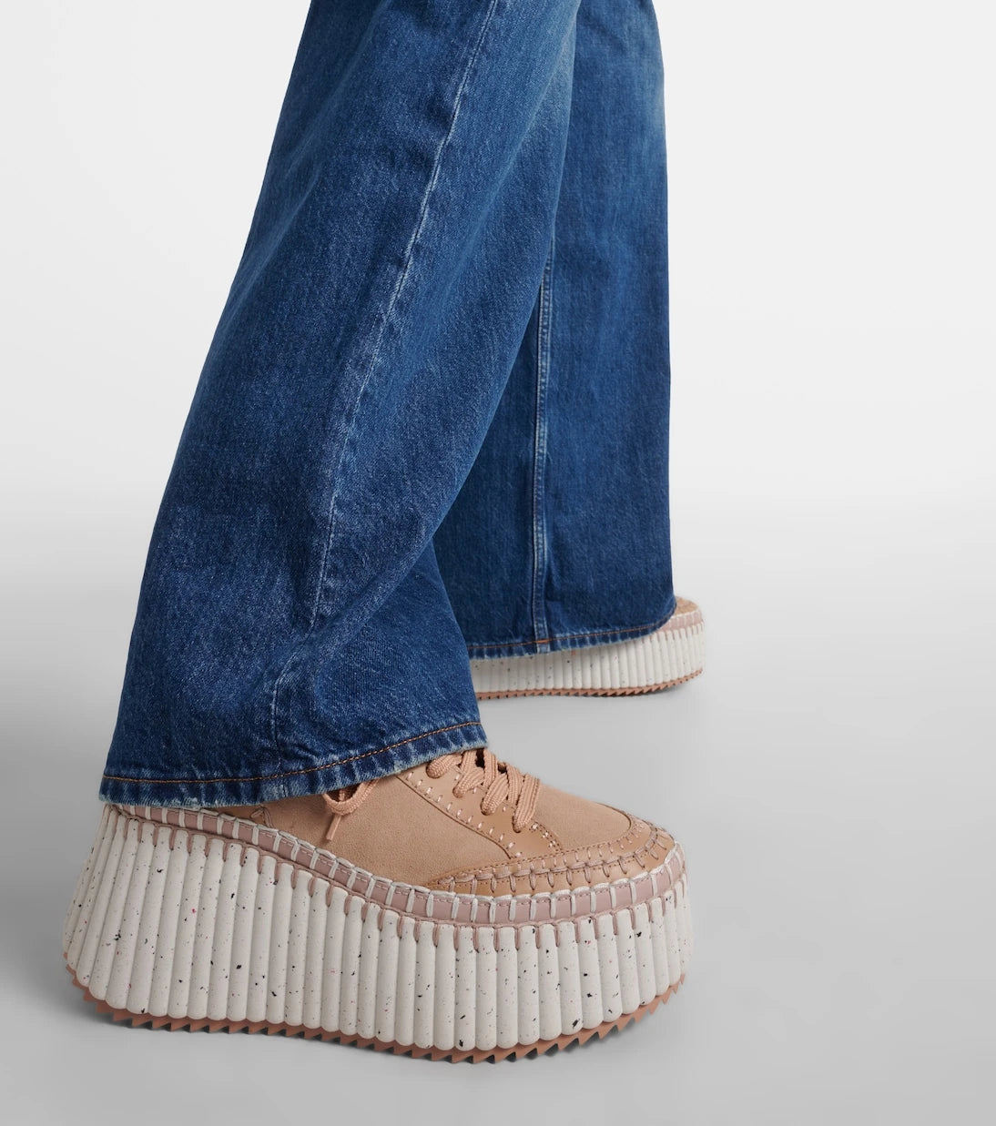 Chloé - Nama 80 suede and leather wedge sneakers