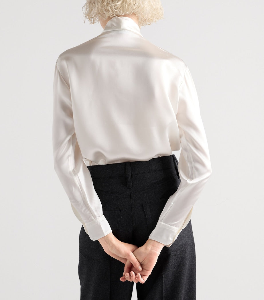 Prada White Satin Tie-Neck Blouse
