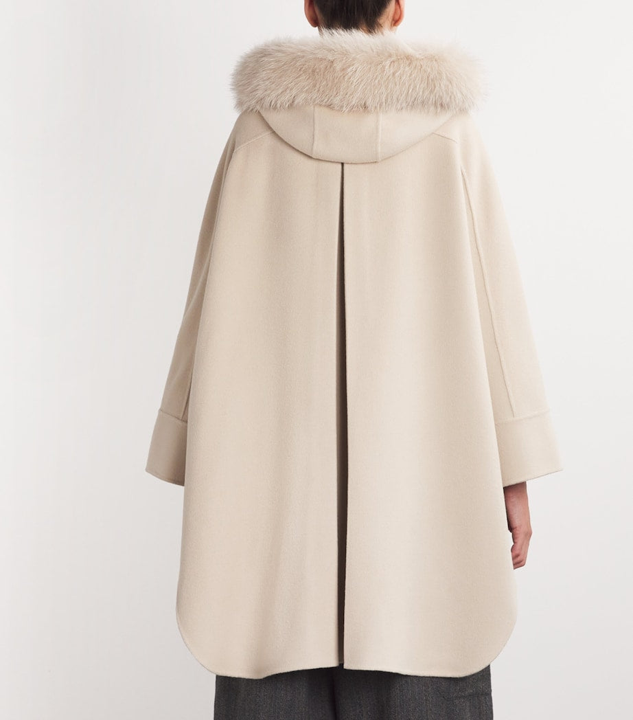 Yves Salomon Beige Wool-Cashmere Fur-Trim Cape Coat