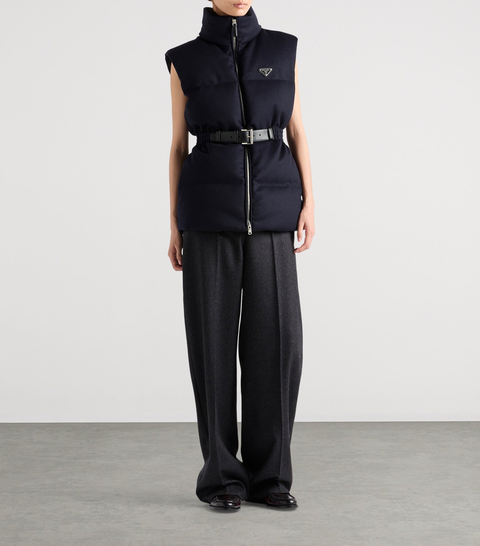 Prada Blue Wool Loden Down Gilet