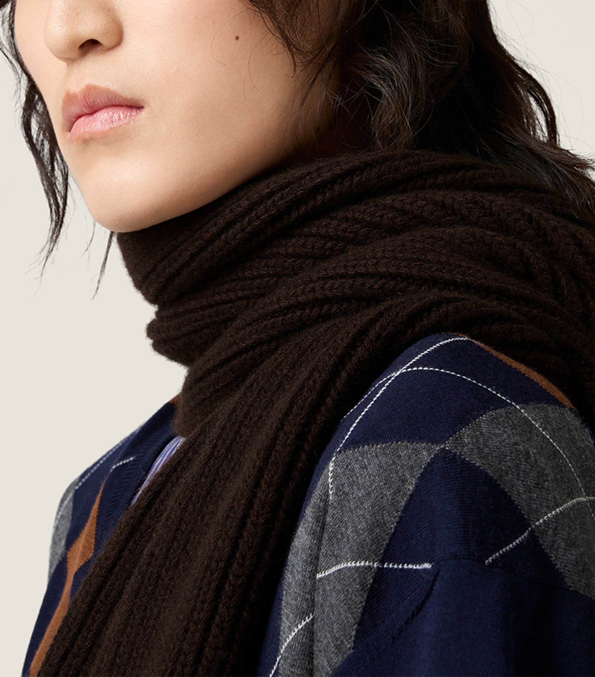 Brown Wool-Cashmere Logo Scarf