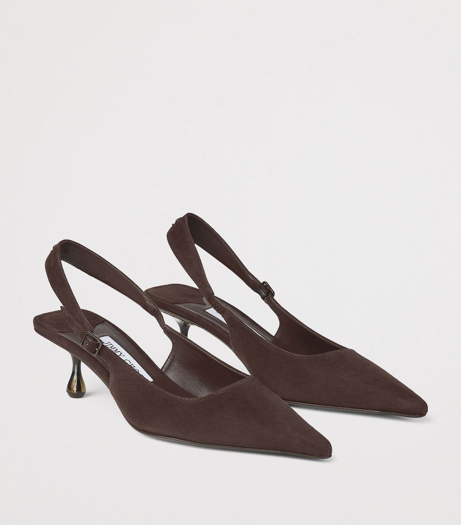Brown Amel 50 Leather Slingback Pumps