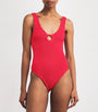 Red Celine Plunge Swimsuit