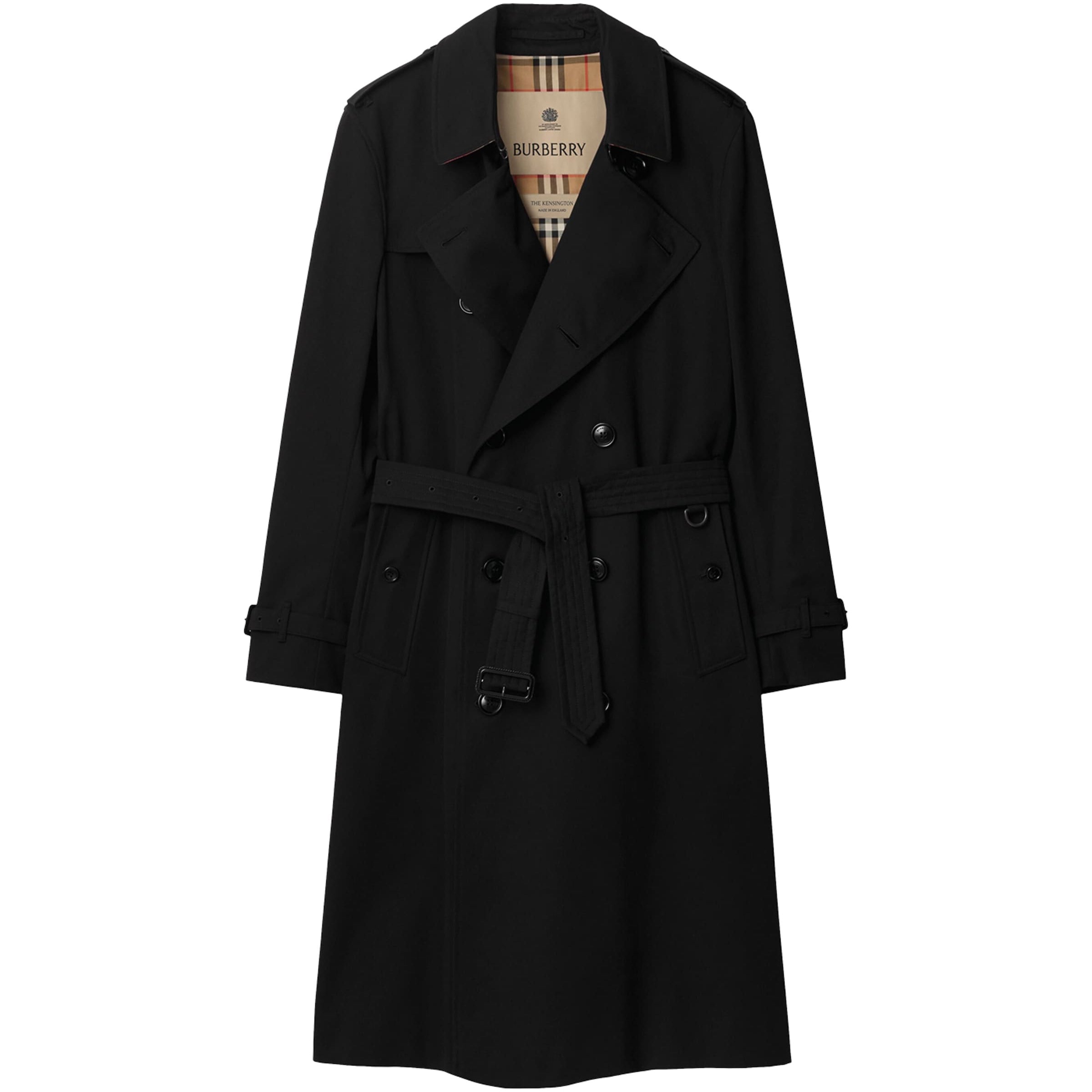 Burberry Black Long Kensington Heritage Trench Coat