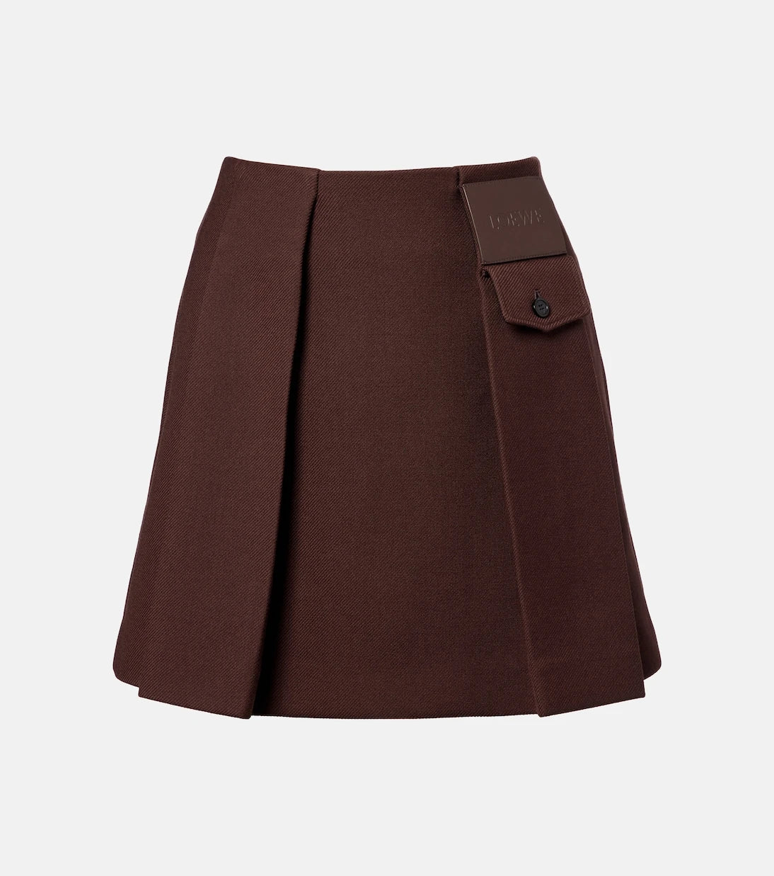 Loewe - Leather-trimmed pleated wool and silk miniskirt