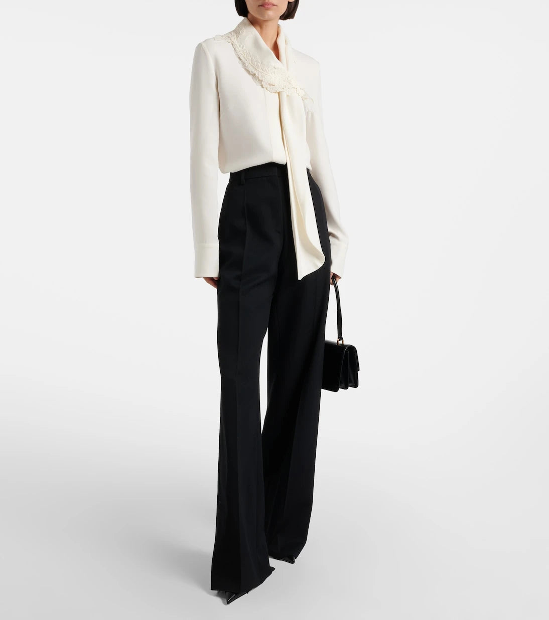 Oscar de la Renta - Lace-trimmed silk-blend georgette blouse